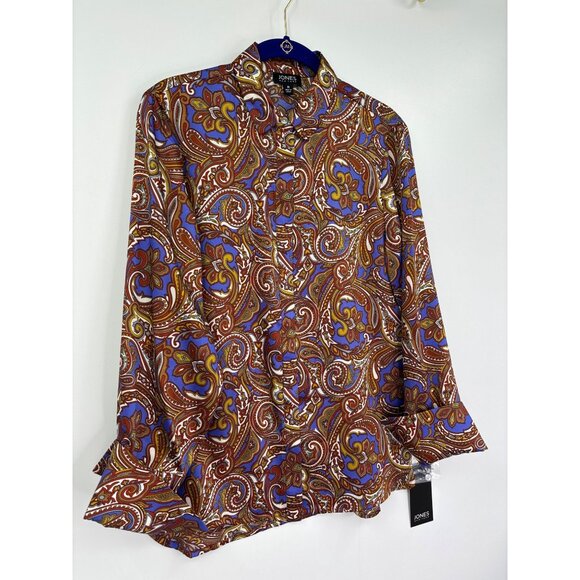 Jones New York Paisley Long Cuff Sleeve Button Down Blouse Medium NEW - Picture 2 of 6